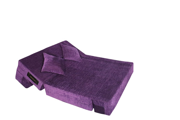 Rejoice Sofa Cum Bed - 2 Seater, Plain Cushion ( Premium Molfino Fabric, Purple )