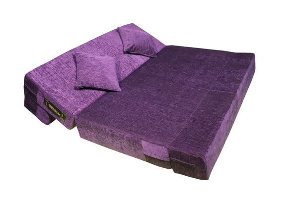 Rejoice Sofa Cum Bed - 3 Seater, Plain Cushion (Premium Molfino Fabric- Purple)