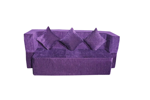 Flipper X Sofa Cum Bed Cover - 3 Seater, Plain Cushion ( Premium Molfino Fabric, Purple )