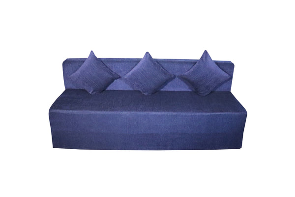 Rejoice Sofa Cum Bed - 4 Seater, Plain Cushion ( Premium Molfino Fabric, Blue )
