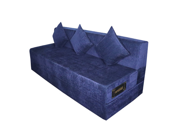 Rejoice Sofa Cum Bed - 4 Seater, Plain Cushion ( Premium Molfino Fabric, Blue )