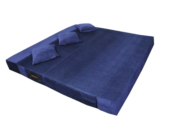 Rejoice Sofa Cum Bed - 4 Seater, Plain Cushion ( Premium Molfino Fabric, Blue )
