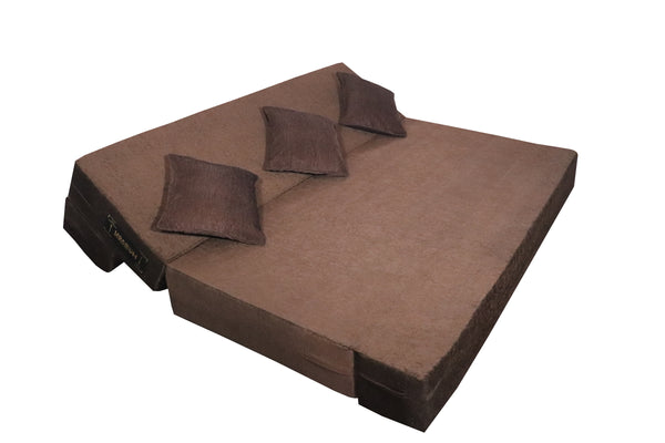 Rejoice Sofa Cum Bed - 4 Seater, Plain Cushion ( Premium Molfino Fabric, Brown )