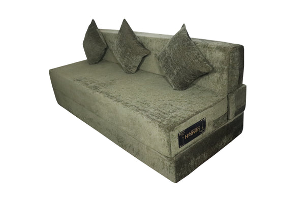 Rejoice Sofa Cum Bed - 3 Seater, Plain Cushion ( Premium Molfino Fabric, Green )