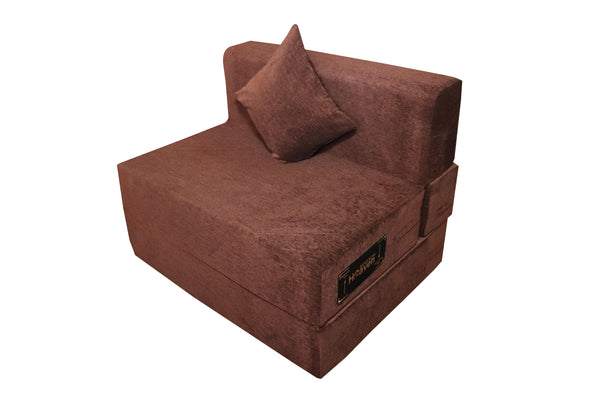 Rejoice Sofa Cum Bed - 1 Seater, Plain Cushion ( Premium Molfino Fabric, Brown )