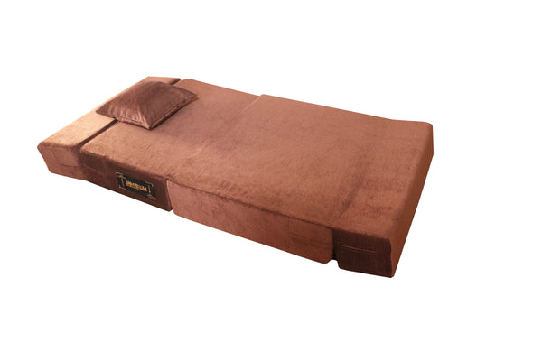 Rejoice Sofa Cum Bed - 1 Seater, Plain Cushion ( Premium Molfino Fabric, Brown )