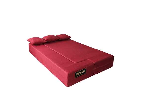 Flipper X Sofa Cum Bed - 3 Seater, Same Cushion ( Jute Fabric,Maroon )