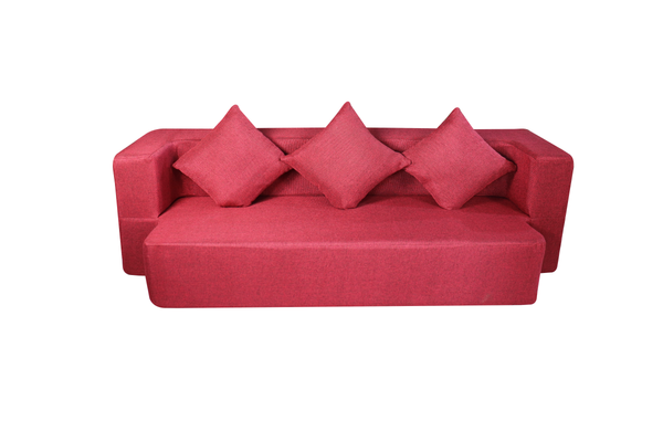 Flipper X Sofa Cum Bed - 3 Seater, Same Cushion ( Jute Fabric,Maroon )