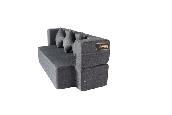 Flipper X Sofa Cum Bed - 3 Seater, Plain Cushion ( Jute Fabric, Dark Grey )