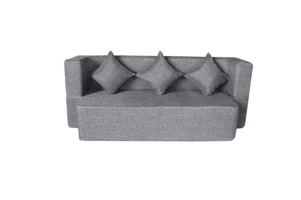 Flipper X Sofa Cum Bed - 3 Seater, Plain Cushion ( Jute Fabric, Dark Grey )
