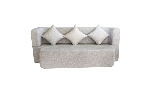 Flipper X Sofa Cum Bed - 3 Seater, Plain Cushion ( Jute Fabric, Light Grey )