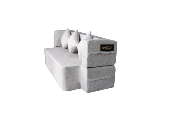 Flipper X Sofa Cum Bed - 3 Seater, Plain Cushion ( Jute Fabric, Light Grey )