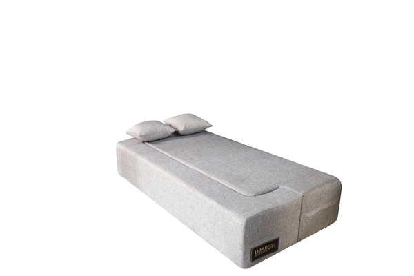 Flipper X Sofa Cum Bed - 3 Seater, Plain Cushion ( Jute Fabric, Light Grey )