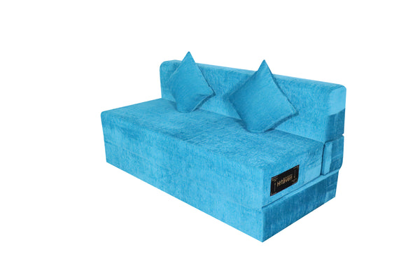 Rejoice Sofa Cum Bed - 3 Seater, Plain Cushion ( Premium Molfino Fabric, Sky Blue )