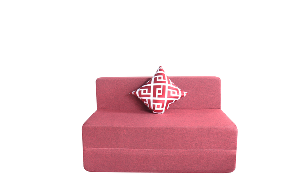 Rejoice Sofa Cum Bed - 1 Seater, Printed Cushion  ( Jute Fabric, Maroon )
