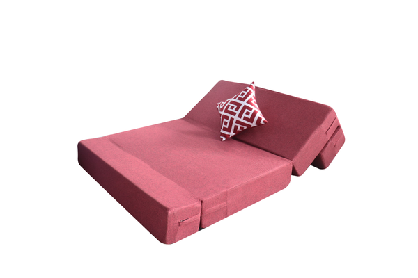 Rejoice Sofa Cum Bed - 1 Seater, Printed Cushion  ( Jute Fabric, Maroon )