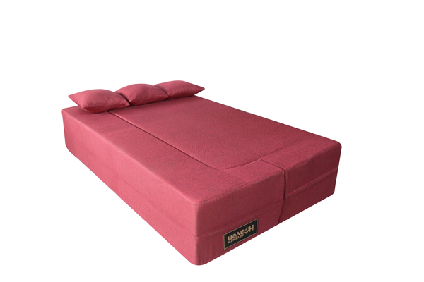 Flipper X Sofa Cum Bed - 4 Seater, Same Cushion ( Jute Fabric,Maroon )