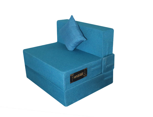 Rejoice Sofa Cum Bed - 1 Seater, Plain Cushion (Jute Fabric- Sky Blue)