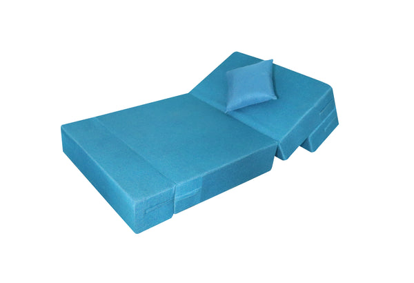 Rejoice Sofa Cum Bed - 1 Seater, Plain Cushion (Jute Fabric- Sky Blue)