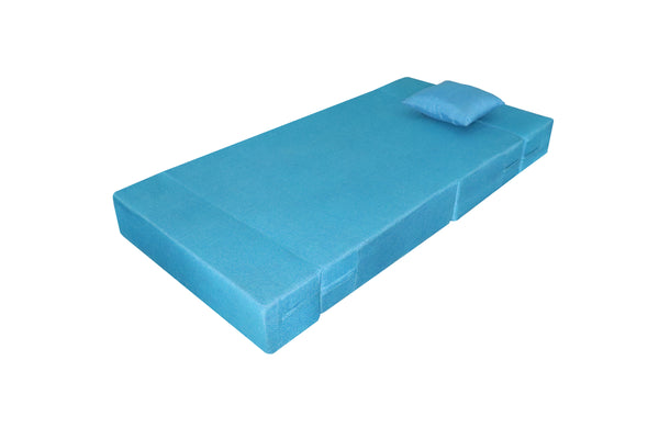 Rejoice Sofa Cum Bed - 1 Seater, Plain Cushion (Jute Fabric- Sky Blue)