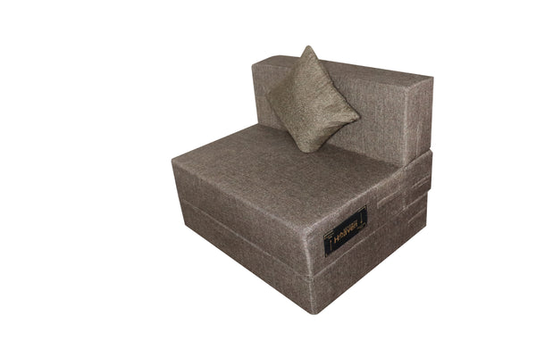 Rejoice Sofa Cum Bed - 1 Seater, Plain Cushion ( Jute Fabric,  Brown )