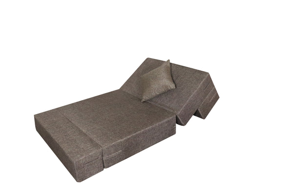 Rejoice Sofa Cum Bed - 1 Seater, Plain Cushion ( Jute Fabric,  Brown )
