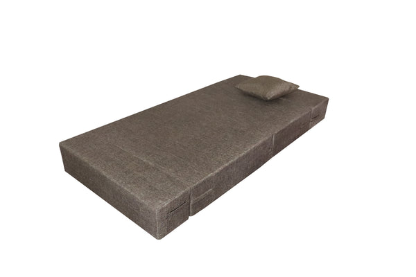 Rejoice Sofa Cum Bed - 1 Seater, Plain Cushion ( Jute Fabric,  Brown )