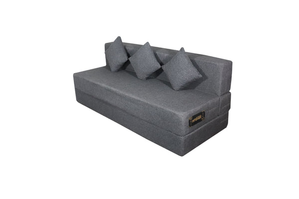 Grey Jute Fabric 6×6 Sofa cum Bed with 3 Cushion