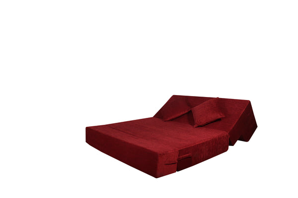 Rejoice Sofa Cum Bed - 2 Seater, Plain Cushion ( Premium Molfino Fabric, Maroon )