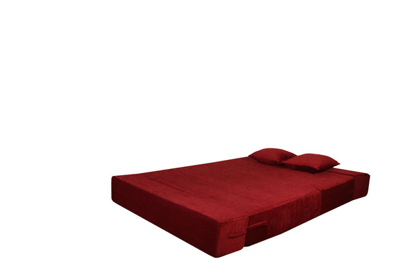 Rejoice Sofa Cum Bed - 2 Seater, Plain Cushion ( Premium Molfino Fabric, Maroon )