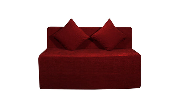 Rejoice Sofa Cum Bed - 2 Seater, Plain Cushion ( Premium Molfino Fabric, Maroon )