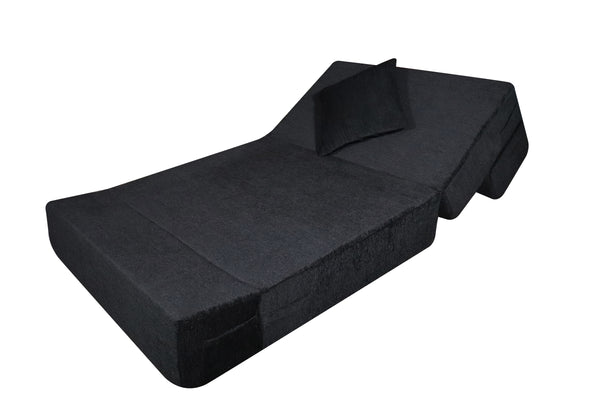 Rejoice Sofa Cum Bed - 1 Seater, Plain Cushion (Jute Fabric, Black  )