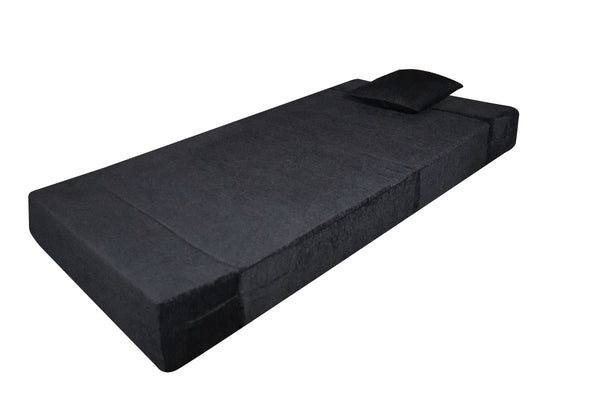 Rejoice Sofa Cum Bed - 1 Seater, Plain Cushion (Jute Fabric, Black  )