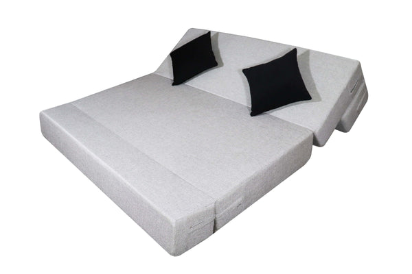 Rejoice Sofa Cum Bed - 3 Seater Printed Cushion ( Jute Fabric,  Light Grey )