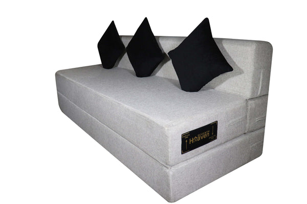 Rejoice Sofa Cum Bed - 4 Seater Printed Cushion ( Jute Fabric,  Light Grey )