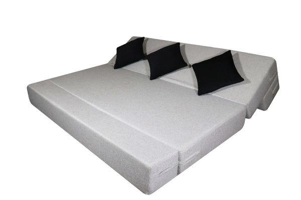 Rejoice Sofa Cum Bed - 4 Seater Printed Cushion ( Jute Fabric,  Light Grey )