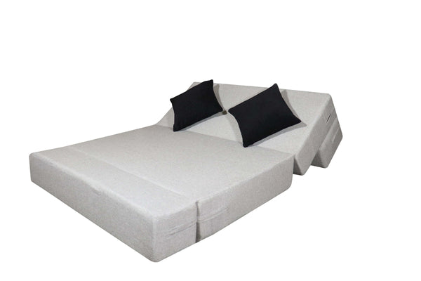Rejoice Sofa Cum Bed - 2 Seater Printed Cushion ( Jute Fabric,  Light Grey )