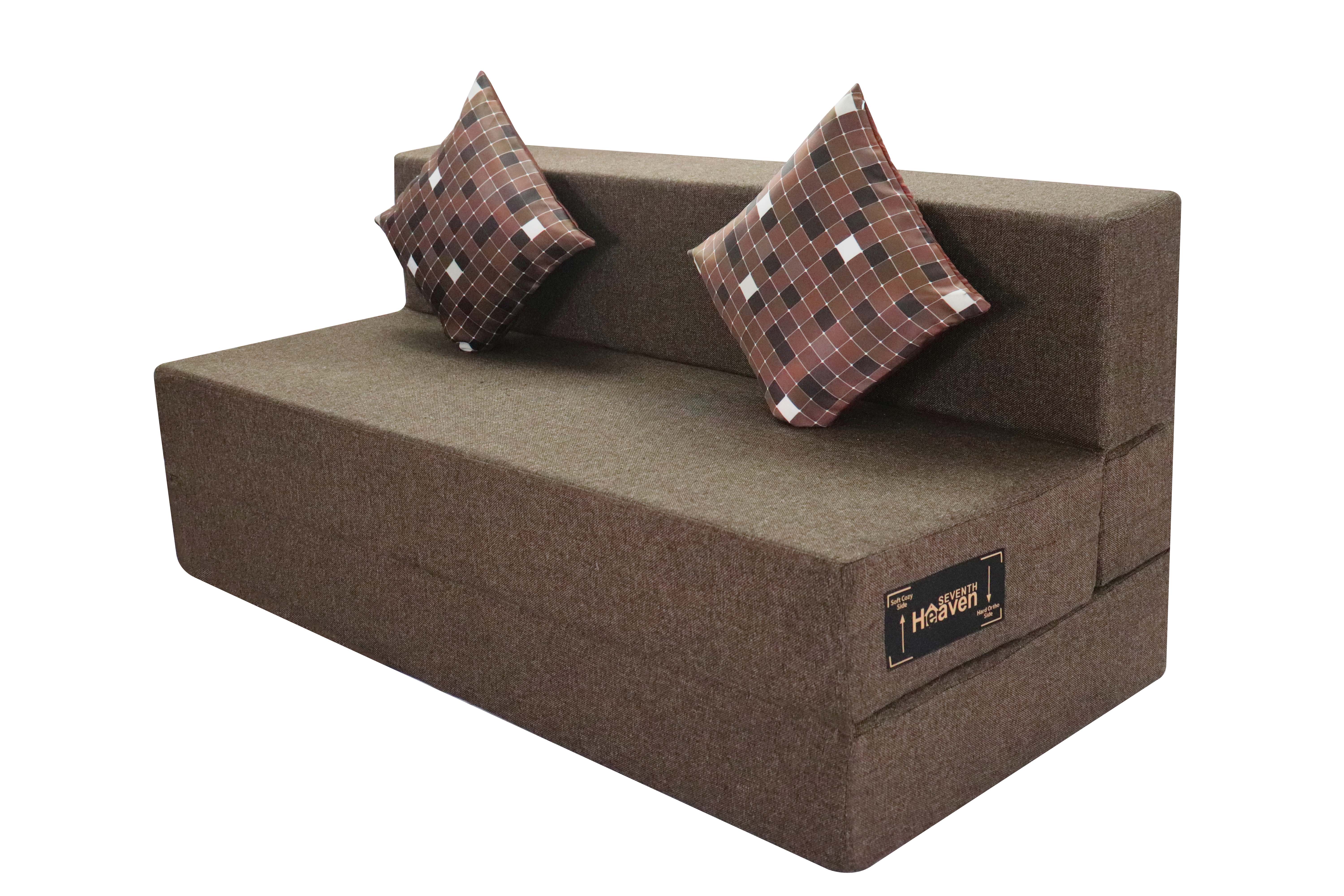 Rejoice Sofa Cum Bed - 3 Seater, Printed Cushion ( Jute Fabric, Brown – Seventh Heaven