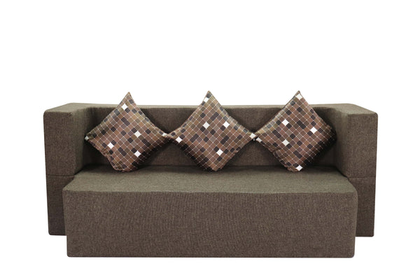 Flipper X Sofa Cum Bed - 3 Seater, Printed Cushion ( Jute Fabric, Brown )