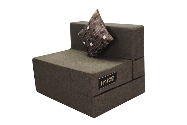 Rejoice Sofa Cum Bed - 1 Seater, Printed Cushion (Jute Fabric- Brown )