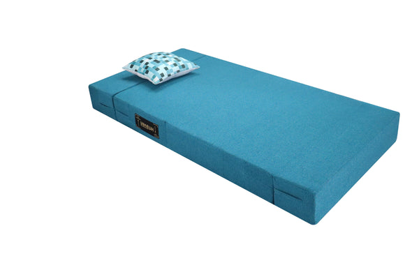 Rejoice Sofa Cum Bed - 1 Seater, Printed Cushion (Jute Fabric- Sky Blue )