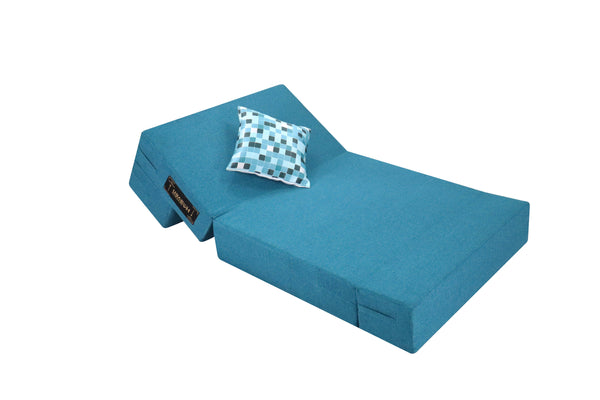 Rejoice Sofa Cum Bed - 1 Seater, Printed Cushion (Jute Fabric- Sky Blue )