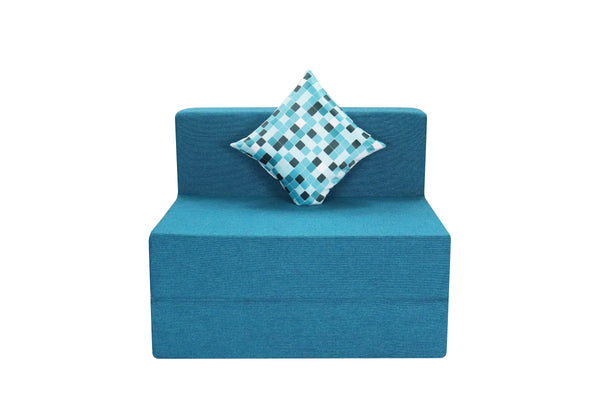 Rejoice Sofa Cum Bed - 1 Seater, Printed Cushion (Jute Fabric- Sky Blue )