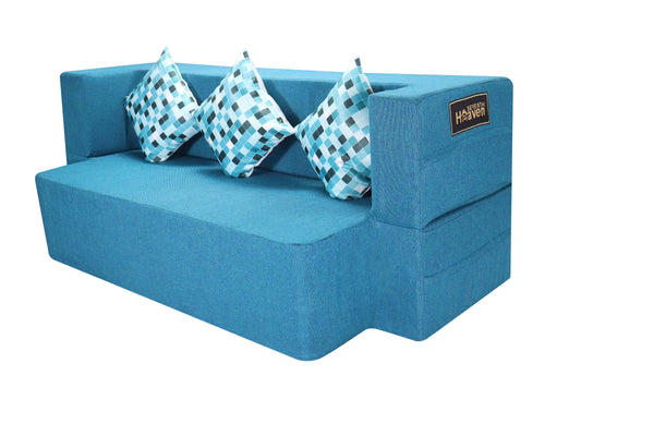 Flipper X Sofa Cum Bed - 3 Seater, Printed Cushion ( Jute Fabric, Sky Blue )