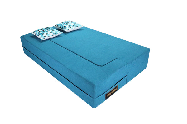 Flipper X Sofa Cum Bed - 3 Seater, Printed Cushion ( Jute Fabric, Sky Blue )