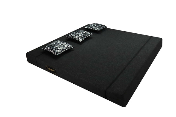 Rejoice Sofa Cum Bed - 3 Seater, 3 Printed Cushion ( Jute Fabric, Grey )