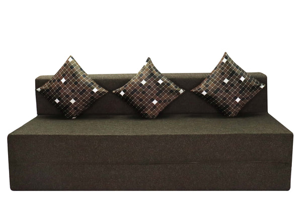 Rejoice Sofa Cum Bed - 3 Seater, Printed Cushion ( Jute Fabric, Brown )
