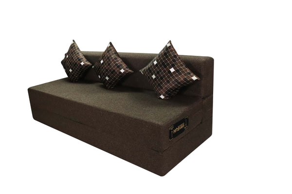 Rejoice Sofa Cum Bed - 3 Seater, Printed Cushion ( Jute Fabric, Brown )