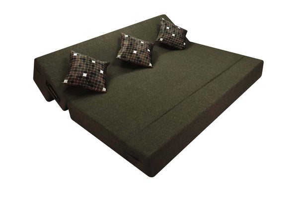 Rejoice Sofa Cum Bed - 3 Seater, Printed Cushion ( Jute Fabric, Brown )