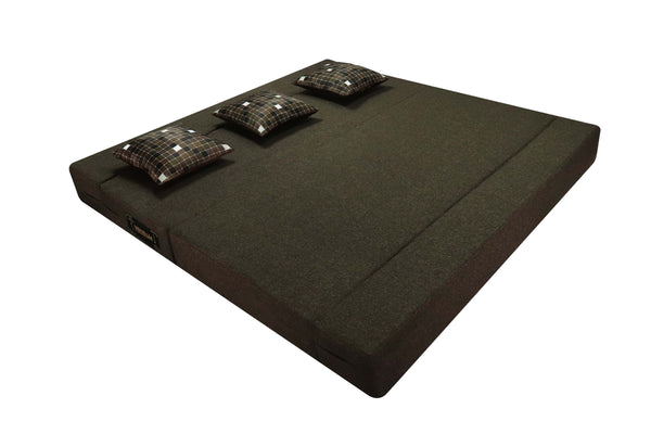 Rejoice Sofa Cum Bed - 3 Seater, Printed Cushion ( Jute Fabric, Brown )
